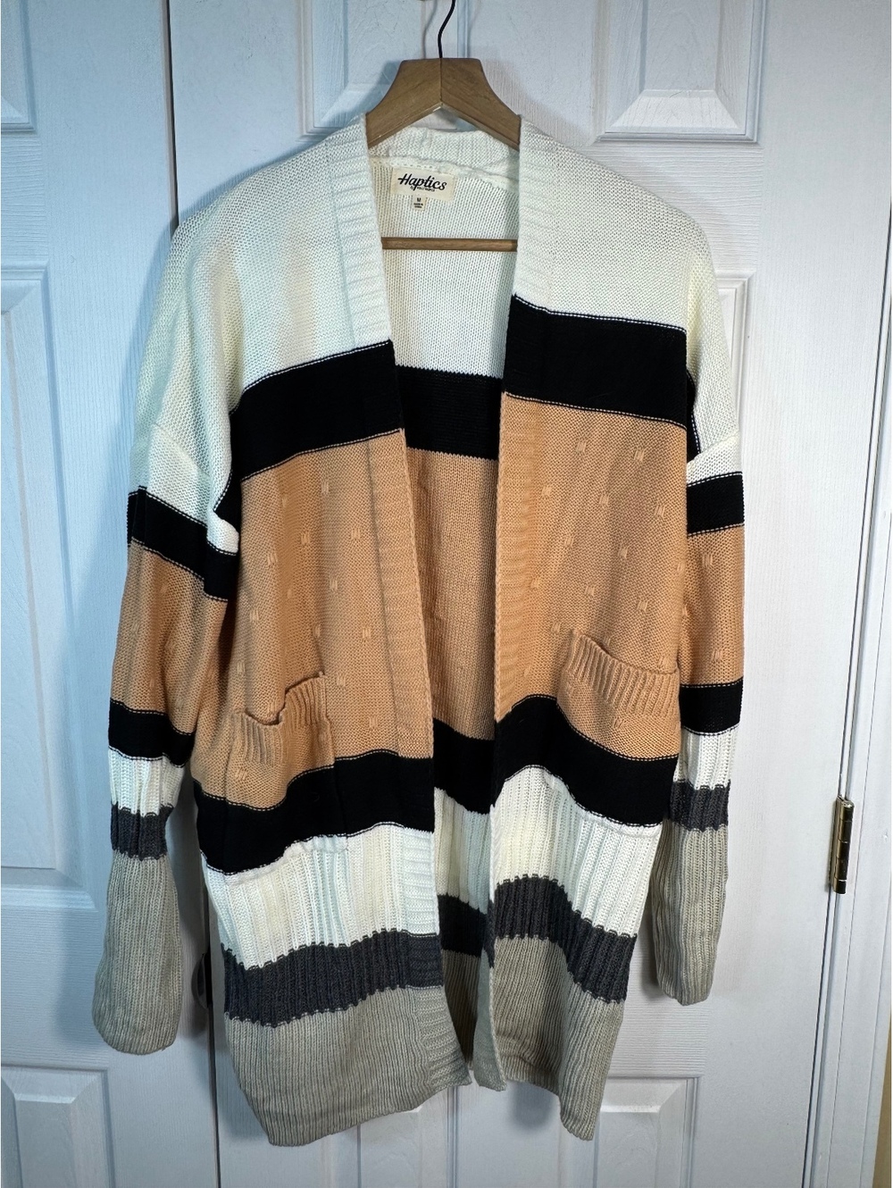Haptics Color Block Knit Cardigan Sweater Medium 100% Acrylic